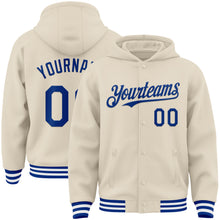 Load image into Gallery viewer, Custom Cream Royal-White Bomber Full-Snap Varsity Letterman Hoodie Jacket
