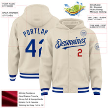 Load image into Gallery viewer, Custom Cream Royal Red-White Bomber Full-Snap Varsity Letterman Hoodie Jacket
