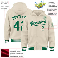 Load image into Gallery viewer, Custom Cream Kelly Green-White Bomber Full-Snap Varsity Letterman Hoodie Jacket
