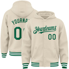 Load image into Gallery viewer, Custom Cream Kelly Green-White Bomber Full-Snap Varsity Letterman Hoodie Jacket
