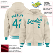 Load image into Gallery viewer, Custom Cream Teal-White Bomber Full-Snap Varsity Letterman Hoodie Jacket
