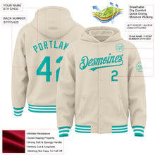 Load image into Gallery viewer, Custom Cream Aqua-White Bomber Full-Snap Varsity Letterman Hoodie Jacket
