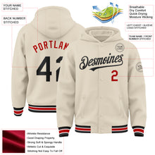 Load image into Gallery viewer, Custom Cream Black Red-White Bomber Full-Snap Varsity Letterman Hoodie Jacket
