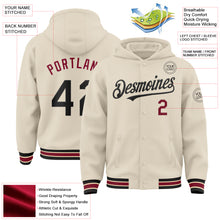 Load image into Gallery viewer, Custom Cream Black Crimson-City Cream Bomber Full-Snap Varsity Letterman Hoodie Jacket
