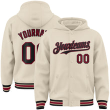 Load image into Gallery viewer, Custom Cream Black Crimson-City Cream Bomber Full-Snap Varsity Letterman Hoodie Jacket
