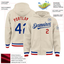 Load image into Gallery viewer, Custom Cream Royal Red-White Bomber Full-Snap Varsity Letterman Hoodie Jacket
