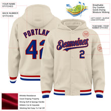 Load image into Gallery viewer, Custom Cream Royal Red-White Bomber Full-Snap Varsity Letterman Hoodie Jacket
