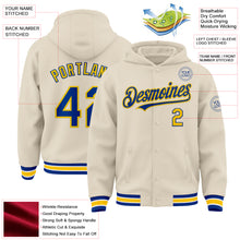 Load image into Gallery viewer, Custom Cream Royal Yellow-White Bomber Full-Snap Varsity Letterman Hoodie Jacket
