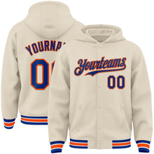 Load image into Gallery viewer, Custom Cream Royal Orange-White Bomber Full-Snap Varsity Letterman Hoodie Jacket
