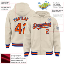 Load image into Gallery viewer, Custom Cream Orange-Royal Bomber Full-Snap Varsity Letterman Hoodie Jacket
