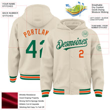 Load image into Gallery viewer, Custom Cream Kelly Green Orange-White Bomber Full-Snap Varsity Letterman Hoodie Jacket
