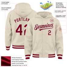 Load image into Gallery viewer, Custom Cream Maroon Bomber Full-Snap Varsity Letterman Hoodie Jacket
