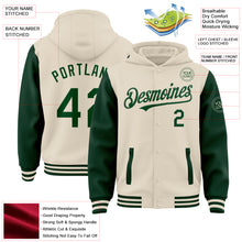 Load image into Gallery viewer, Custom Cream Green Bomber Full-Snap Varsity Letterman Two Tone Hoodie Jacket
