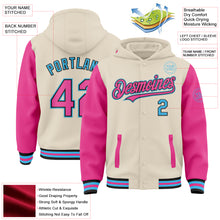 Load image into Gallery viewer, Custom Cream Pink Black-Sky Blue Bomber Full-Snap Varsity Letterman Two Tone Hoodie Jacket
