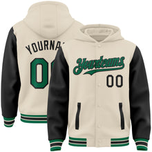 Load image into Gallery viewer, Custom Cream Kelly Green-Black Bomber Full-Snap Varsity Letterman Two Tone Hoodie Jacket
