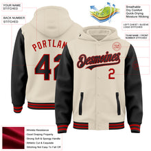 Load image into Gallery viewer, Custom Cream Black-Red Bomber Full-Snap Varsity Letterman Two Tone Hoodie Jacket
