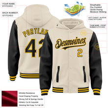 Load image into Gallery viewer, Custom Cream Black-Gold Bomber Full-Snap Varsity Letterman Two Tone Hoodie Jacket
