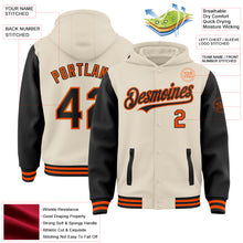 Load image into Gallery viewer, Custom Cream Black-Orange Bomber Full-Snap Varsity Letterman Two Tone Hoodie Jacket
