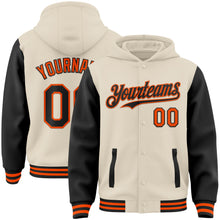 Load image into Gallery viewer, Custom Cream Black-Orange Bomber Full-Snap Varsity Letterman Two Tone Hoodie Jacket
