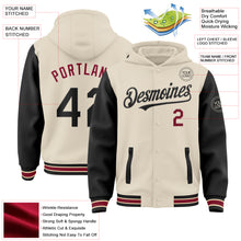 Load image into Gallery viewer, Custom Cream Black Crimson-City Cream Bomber Full-Snap Varsity Letterman Two Tone Hoodie Jacket
