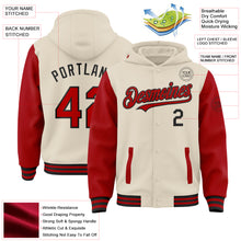 Load image into Gallery viewer, Custom Cream Red-Black Bomber Full-Snap Varsity Letterman Two Tone Hoodie Jacket
