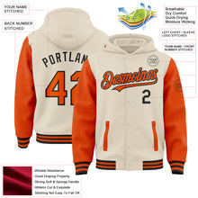 Load image into Gallery viewer, Custom Cream Orange-Black Bomber Full-Snap Varsity Letterman Two Tone Hoodie Jacket
