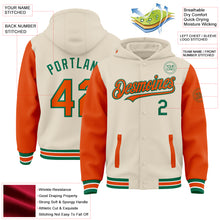 Load image into Gallery viewer, Custom Cream Orange Kelly Green-White Bomber Full-Snap Varsity Letterman Two Tone Hoodie Jacket
