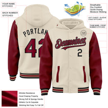 Load image into Gallery viewer, Custom Cream Crimson Black-City Cream Bomber Full-Snap Varsity Letterman Two Tone Hoodie Jacket
