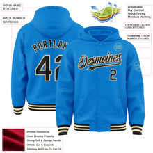 Load image into Gallery viewer, Custom Powder Blue Black-Cream Bomber Full-Snap Varsity Letterman Hoodie Jacket
