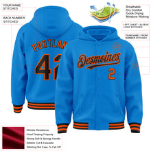 Load image into Gallery viewer, Custom Powder Blue Black-Orange Bomber Full-Snap Varsity Letterman Hoodie Jacket
