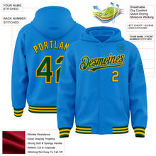 Load image into Gallery viewer, Custom Powder Blue Green-Gold Bomber Full-Snap Varsity Letterman Hoodie Jacket
