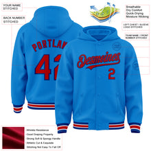 Load image into Gallery viewer, Custom Powder Blue Red-Royal Bomber Full-Snap Varsity Letterman Hoodie Jacket
