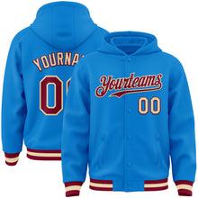 Load image into Gallery viewer, Custom Powder Blue Maroon-Cream Bomber Full-Snap Varsity Letterman Hoodie Jacket
