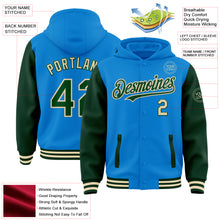 Load image into Gallery viewer, Custom Powder Blue Green-Cream Bomber Full-Snap Varsity Letterman Two Tone Hoodie Jacket
