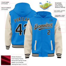 Load image into Gallery viewer, Custom Powder Blue Black-Cream Bomber Full-Snap Varsity Letterman Two Tone Hoodie Jacket
