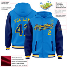 Load image into Gallery viewer, Custom Powder Blue Royal-Yellow Bomber Full-Snap Varsity Letterman Two Tone Hoodie Jacket
