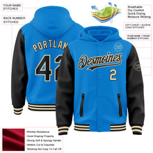 Load image into Gallery viewer, Custom Powder Blue Black-Cream Bomber Full-Snap Varsity Letterman Two Tone Hoodie Jacket
