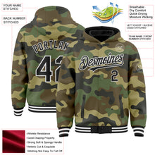 Load image into Gallery viewer, Custom Camo Black-White Bomber Full-Snap Varsity Letterman Salute To Service Hoodie Jacket
