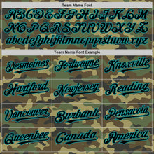 Load image into Gallery viewer, Custom Camo Black-Teal Bomber Full-Snap Varsity Letterman Salute To Service Hoodie Jacket
