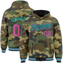 Load image into Gallery viewer, Custom Camo Pink Black-Aqua Bomber Full-Snap Varsity Letterman Salute To Service Hoodie Jacket
