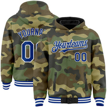 Load image into Gallery viewer, Custom Camo Royal-White Bomber Full-Snap Varsity Letterman Salute To Service Hoodie Jacket
