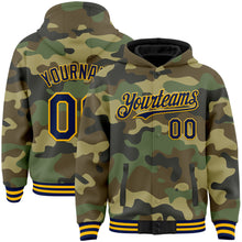 Load image into Gallery viewer, Custom Camo Navy-Gold Bomber Full-Snap Varsity Letterman Salute To Service Hoodie Jacket
