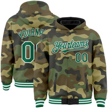 Load image into Gallery viewer, Custom Camo Kelly Green-White Bomber Full-Snap Varsity Letterman Salute To Service Hoodie Jacket
