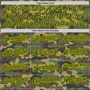 Custom Camo Green-Gold Bomber Full-Snap Varsity Letterman Salute To Service Hoodie Jacket