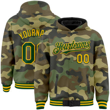 Load image into Gallery viewer, Custom Camo Green-Gold Bomber Full-Snap Varsity Letterman Salute To Service Hoodie Jacket
