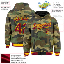 Load image into Gallery viewer, Custom Camo Crimson-Gold Bomber Full-Snap Varsity Letterman Salute To Service Hoodie Jacket
