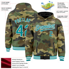 Load image into Gallery viewer, Custom Camo Teal-White Bomber Full-Snap Varsity Letterman Salute To Service Hoodie Jacket
