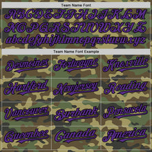 Load image into Gallery viewer, Custom Camo Purple-Black Bomber Full-Snap Varsity Letterman Salute To Service Hoodie Jacket
