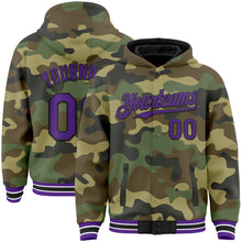 Load image into Gallery viewer, Custom Camo Purple-Black Bomber Full-Snap Varsity Letterman Salute To Service Hoodie Jacket
