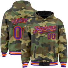 Load image into Gallery viewer, Custom Camo Purple-Orange Bomber Full-Snap Varsity Letterman Salute To Service Hoodie Jacket
